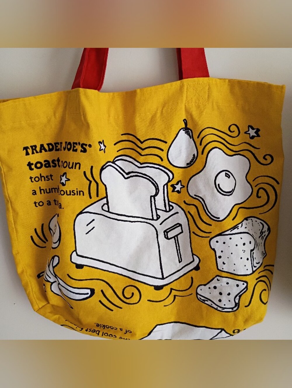 2 Trader Joe Reusable Canvas Bags Breakfast Waffle Toast Milk & Pickle Jar READ - Picture 7 of 8